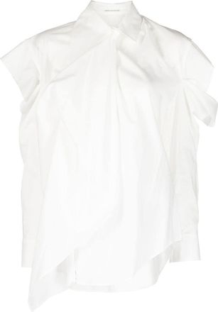 Yohji Yamamoto ruffle-trim long-sleeved shirt - women - Cotton - 2 - White
