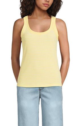 Lands End Pointelle Rib UNeck Tank in Pale Yellow/white Easy Stripe at Nordstrom, Size X-Large