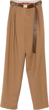 Max Mara Bergamo Broeken - Dames - Wijde Broeken - Bruin - L - Wol - Broeken