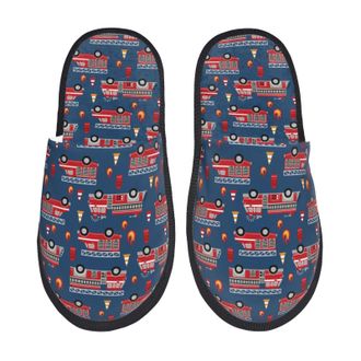 Generic Camping Slippers Fire Truck Print Slipper Anti-Slip Sole Sleepers Fluffy Indoor Slipper For Indoor Travel Bedroom M