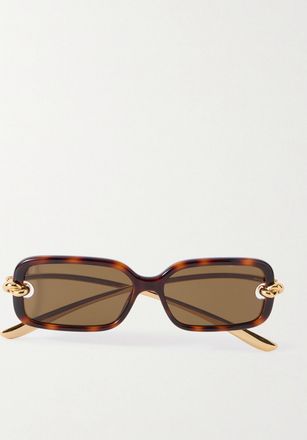 Bottega Veneta Occhiali Da Sole In Acetato Tartarugato E Metallo Dorato Con Montatura Rettangolare Knot