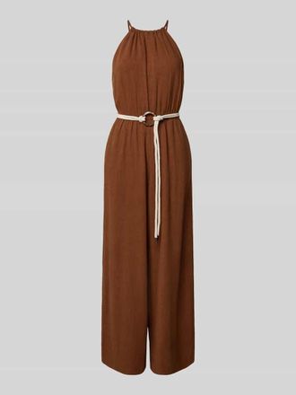 Apricot Jumpsuit aus Viskose-Mix mit G&uuml;rtel in Cognac, Gr&ouml;&szlig;e XXL