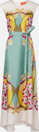 La DoubleJ Abito midi San Carlo in raso di seta con stampa