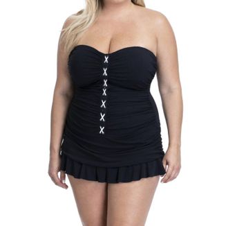 Gottex Moto Bandeau Strapless Swimdress - Plus In Pro Black And White