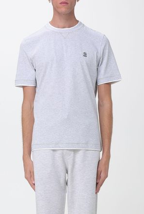 Brunello Cucinelli T-shirt slim fit in cotone con logo e profili a contrasto
