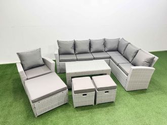 Fimous 11 Seater Garden Outdoor Rattan Furniture Set Rattan Corner Sofa in Light Grey