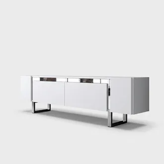 Asir Group LLC Mobili Tv, Tavolo Tv, Credenza Bassa Stand Bianco Argento