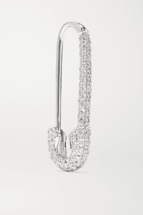 Anita Ko Orecchino Singolo In Oro Bianco 18 Carati Con Diamanti Safety Pin - Argento
