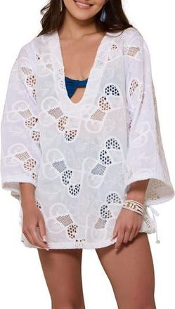 Saachi Heart Eyelet Short Kaftan in White at Nordstrom Rack