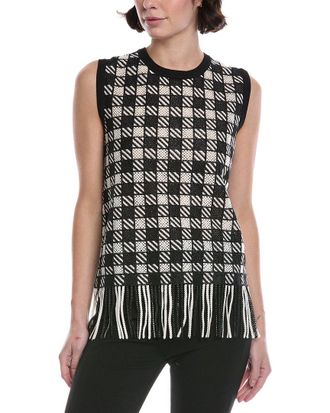 Oscar De La Renta Oscar De La Renta Checkered Guipure Fringe Silk-Blend Tank