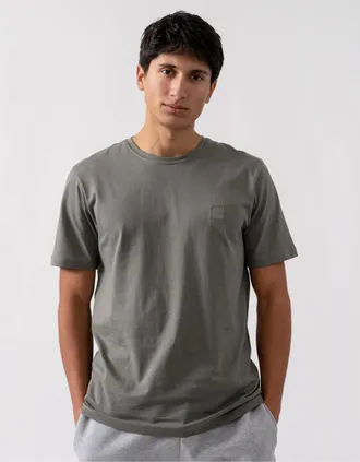 HUGO BOSS Mens BOSS Orange Tales Mens Cotton-Jersey T-shirt With Logo Patch - Grey-Green 076 - Size: 44