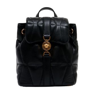 Versace Womens Quilted Leather Backpack Black Lambskin