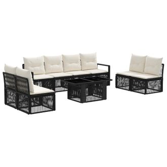 vidaXL Conjunto De Sof&aacute;s De Jard&iacute;n 9 Uds. Negro Y Blanco Crema Vidaxl