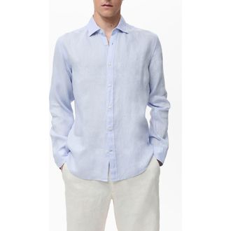 Mango Classic Fit Linen Button-Up Shirt in Sky Blue at Nordstrom, Size Xx-Large