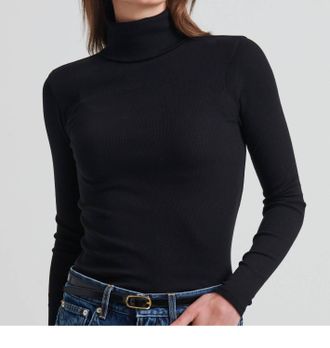 Patrick Assaraf Long Sleeve Cotton Modal Rib Turtle Neck Sweater In Black