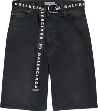 Balenciaga Belted Logo-waistband Shorts - Heren - Denim shorts - Blauw - W32 - Katoen - Korte Broeken