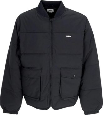 Obey Zwarte Donsjas met Jersey Kraag - Heren - Winterjassen - Zwart - XL - Polyester - Jassen