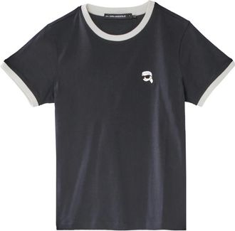 Karl Lagerfeld Ikon Patch Slim T-shirt - Dames - T-shirts - Zwart - M - Katoen - Tops