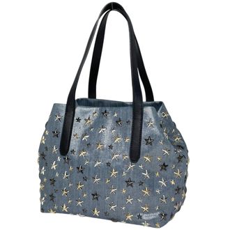 Jimmy Choo London Blue Fabric Leather Tote Bag (Pre-Owned)