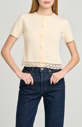 Wayf Carine Lace Trim Button Front Cardigan in Cream at Nordstrom, Size X-Large