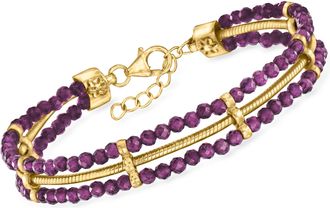 Ross-Simons Amethyst Bead and Snake-Chain Bracelet in 18kt Gold Over Sterling