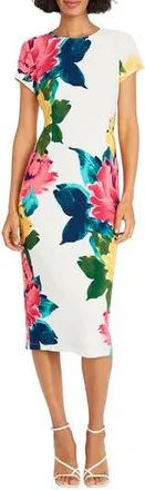 Maggy London Floral Short Sleeve Jersey Midi Dress in Soft White/Coral Pink at Nordstrom Rack, Size 2