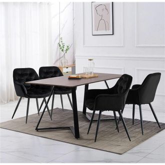 Ainpecca Ainpecca - uk 150CM Retro industrial design dining table and 4 chairs set wood table top metal chair leg,black