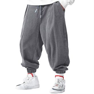 Generic Mens Corduroy Sweatpants Athletic Joggers Drawstring Waist Pants Casual Running Gym Sports Pant Gray