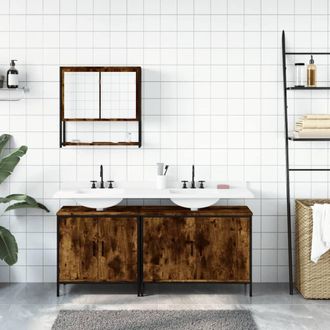 Berkfield Home Durable 3 Piece Bathroom Furniture Set Smoked Oak Engineered Wood in Brown