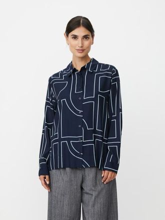 Masai Malmanja Long Sleeve Printed Long Shirt in Navy Blazer at Nordstrom, Size Xx-Large