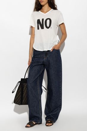 Fendi T-shirt With Print, Womens, Cream