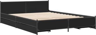 vidaXL Cama Con Cajones Madera De Ingenier&iacute;a Negro 120x200 Cm Vidaxl