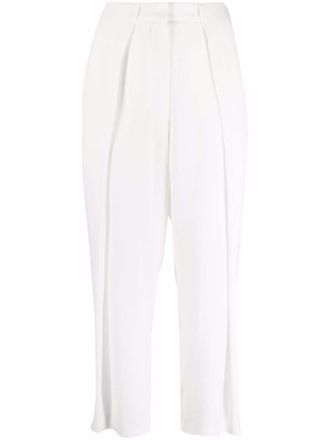 Balmain pleated high-waisted trousers - women - Viscose/Cotton/Viscose - 42 - White