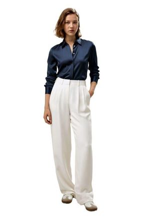 LilySilk Elegant Silhouette Silk Shirt in Navy Blue at Nordstrom, Size X-Small