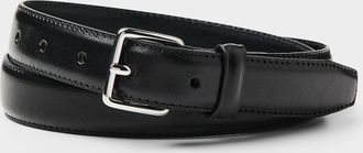 Simons Womens Silver square-buckle thin leather belt