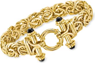 Ross-Simons 14kt Yellow Gold-Plated Byzantine Bracelet With Onyx
