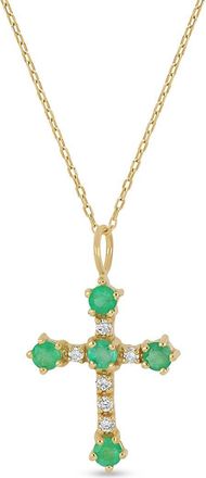 Bony Levy 18K Gold El Mar Gemstone & Diamond Cross Pendant Necklace (Online Trunk Show) in 18K Yg/diamond/emerald at Nordstrom, Size 18