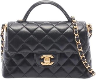 Chanel Pre-owned Matelasse Top Handle Small Flap 2way Shoulder Bag - Dames - Vintage Handtas - Zwart - ONE Size - Leer - Vintage