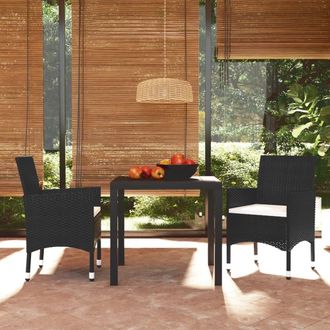 vidaXL Set De Comedor De Jard&iacute;n 3 Pzas Y Cojines Rat&aacute;n Sint&eacute;tico Negro Vidaxl
