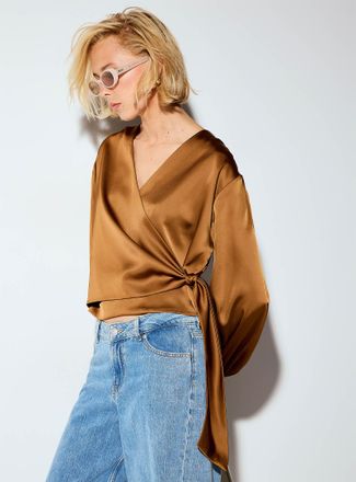 Icone Womens Satiny wraparound blouse