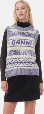 Ganni Purple Lambswool O-neck Vest - Size XXS Organic Wool