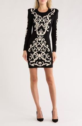 L'agence Amadi Long Sleeve Jacquard Dress in Black/Bone at Nordstrom Rack, Size Small