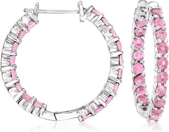 Ross-Simons Pink Tourmaline Inside-Outside Hoop Earrings in Sterling Silver