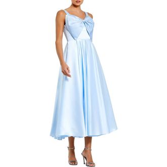 Mac Duggal Womens Sleeveless Satin Midi Dress with Bow Detail in Powder Blue at Nordstrom, Size 10
