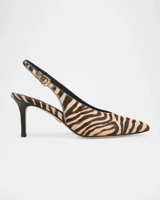 Veronica Beard Luciana 70MM Zebra-Print Calf Hair Slingback Pumps