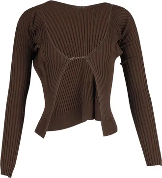 Jacquemus La Maille Pralù Longue Logo Cardigan in Brown Polyester