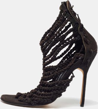 Manolo Blahnik Black Suede Braided Ankle Strap Sandals