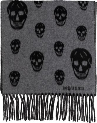 Alexander McQueen Double Face Skull Scarf - Heren - Wintersjaals - Grijs - ONE Size - Wol - Accessoires