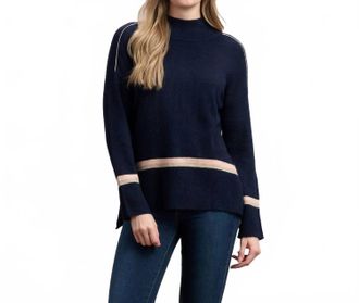 Hatley Mock Neck Sweater In Navy Stripe