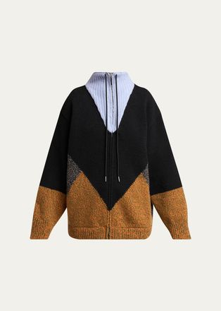 Marni Colorblock Wool-Cashmere Drawstring Zip Jacket